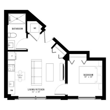 Rendering of the 1B 17 floor plan with 1 bedroom[s] and 1 bathroom[s] at Nevele22
